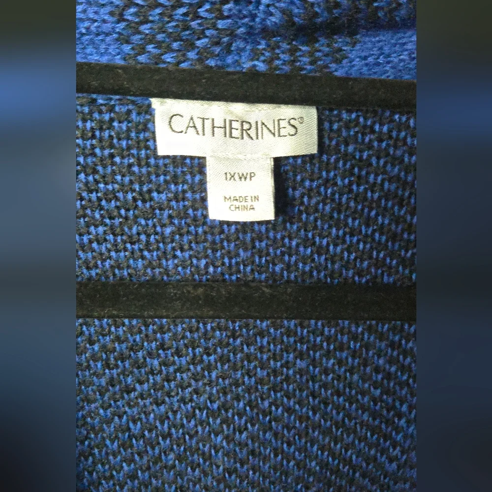 NWT Catherines Country Village Blue/Black Buffalo Plaid Sweater Cardigan 1X